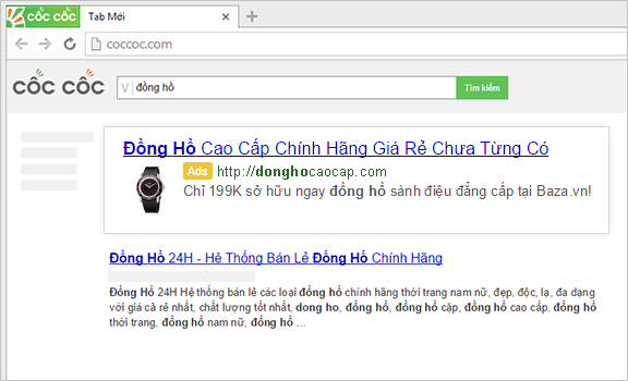 Quảng cáo từ khóa tìm kiếm trên Cốc Cốc